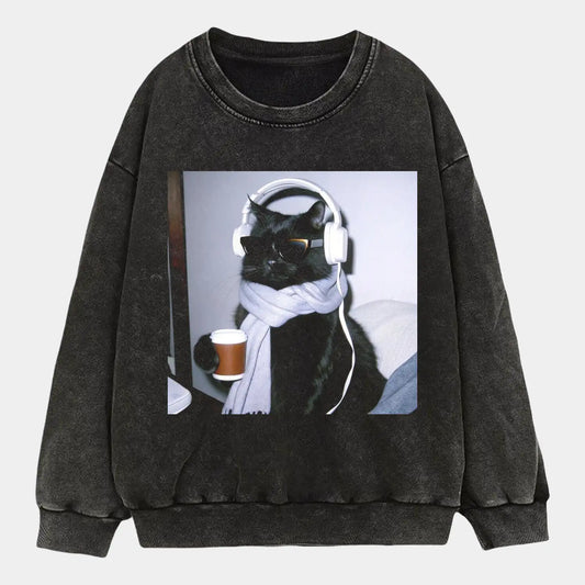 A cat with headphones A1 TEE