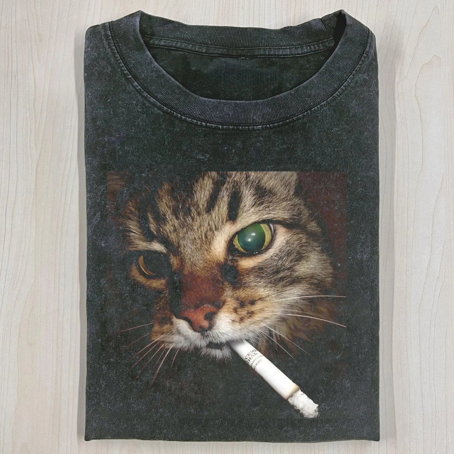 Washed cotton cat T-shirt