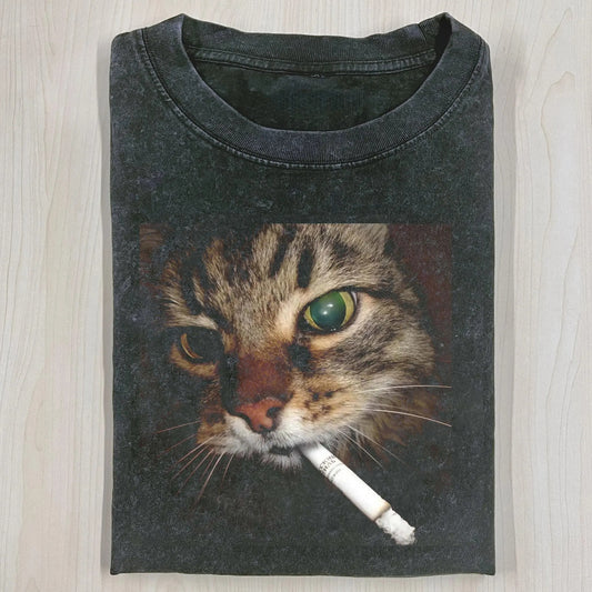 Washed cotton cat T-shirt