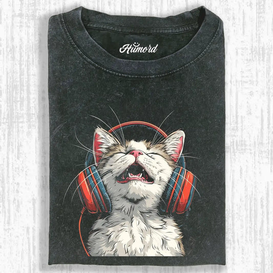 Cat listening to music Tee