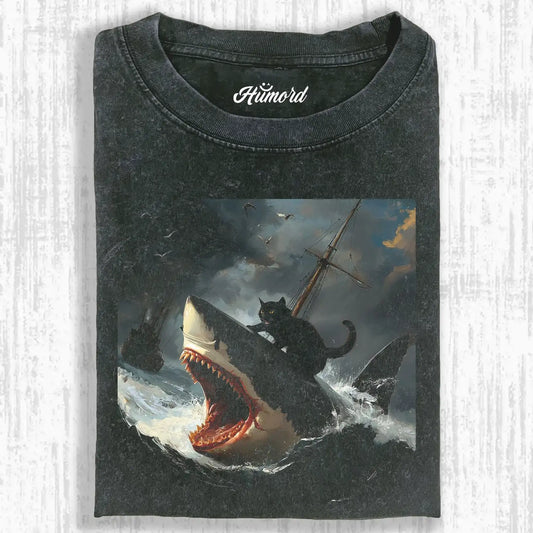 Cat riding a shark Tee