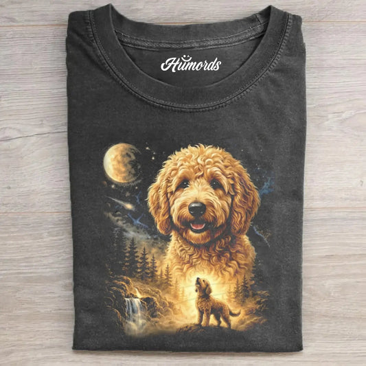 GOLDENDOODLE HOWLING TO THE MOON VINTAGE T-SHIRT