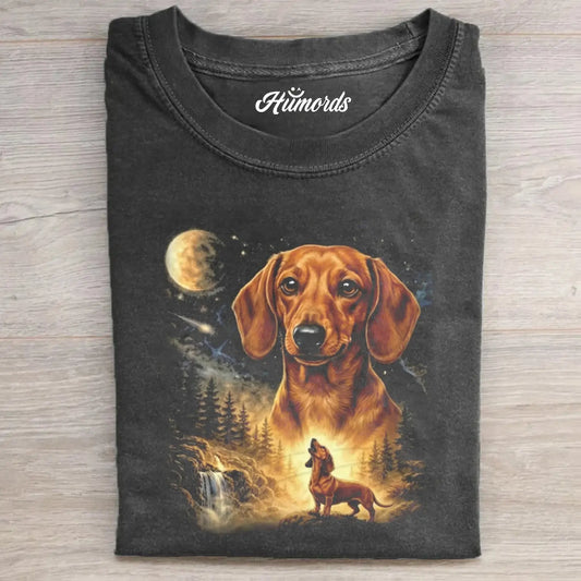DACHSHUND HOWLING TO THE MOON VINTAGE T-SHIRT