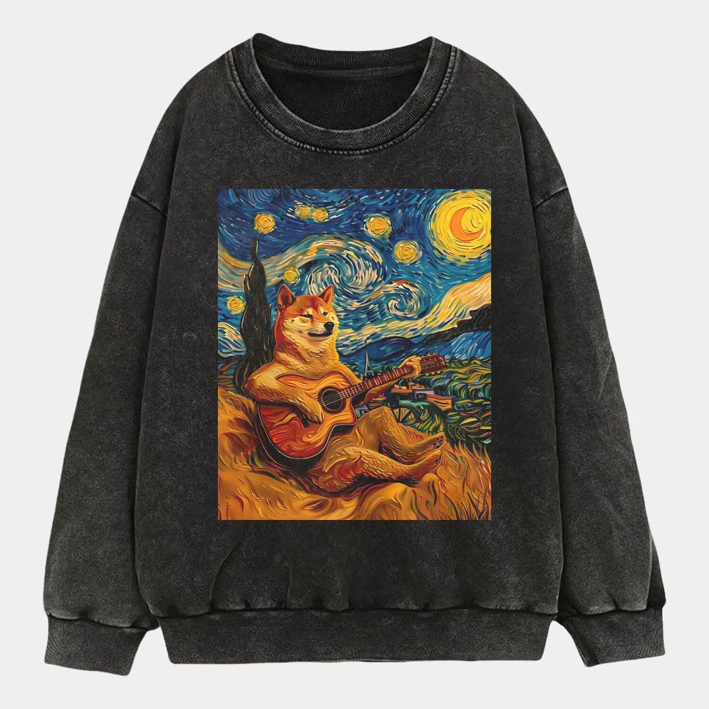 DOG PLAYING GUITAR UNDER THE STARRY NIGHT TEE
