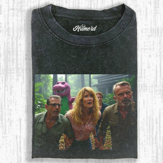 JURASSIC WORLD & PEOPLE BEING CHASED BY PING DINOSAURS T-SHIRT