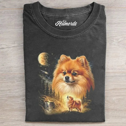 POMERANIAN HOWLING TO THE MOON VINTAGET-SHIRT