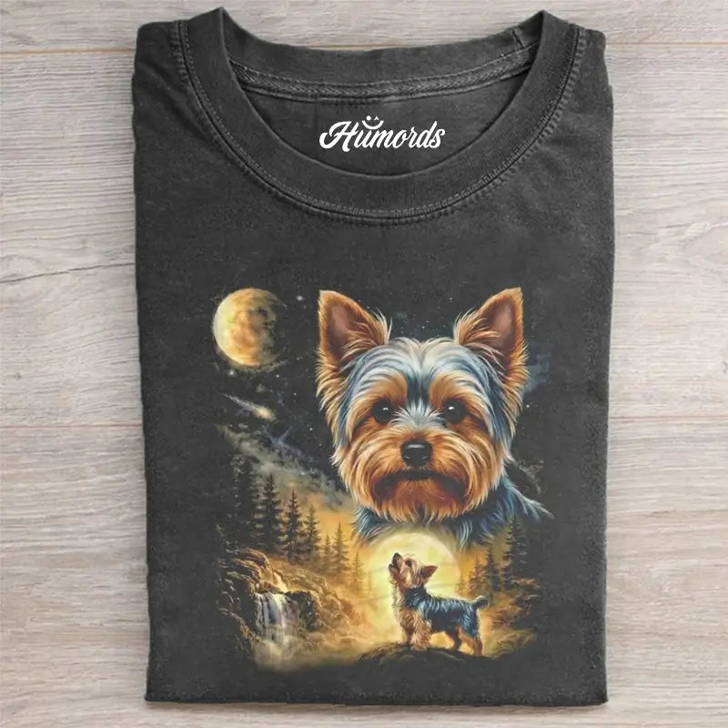 YORKIE HOWLING TO THE MOON VINTAGE T-SHIRT