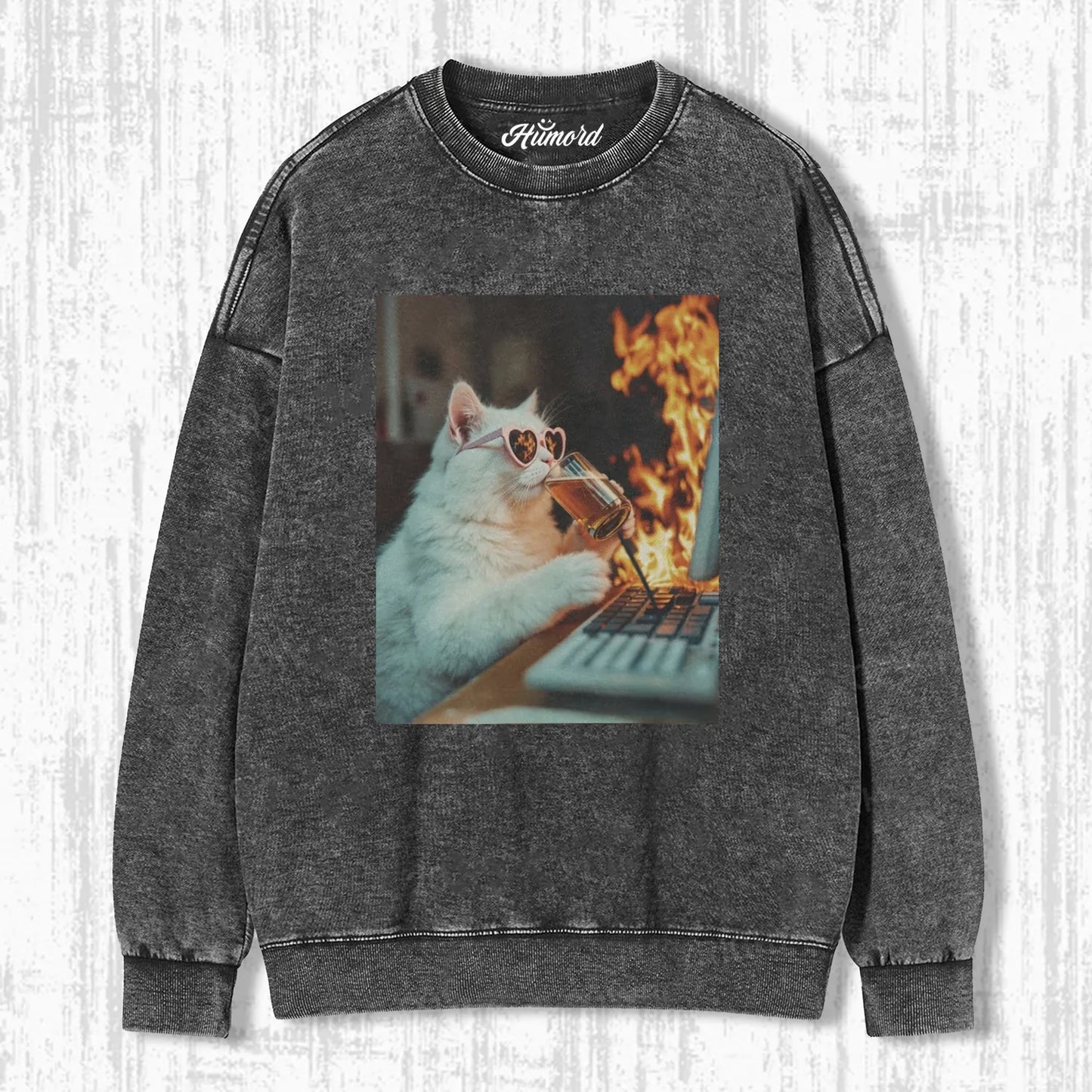 WORKING CAT WITH FIRE T-SHIRT